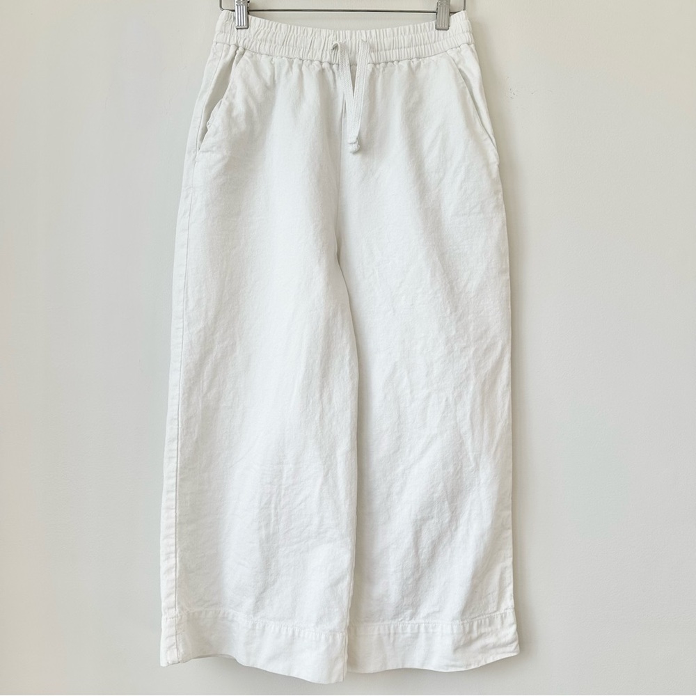 MONKI | RELAXED FIT WIDE LEG CROPPED CULOTTE ELASTIC WAIST PANTS CANVAS COTTON